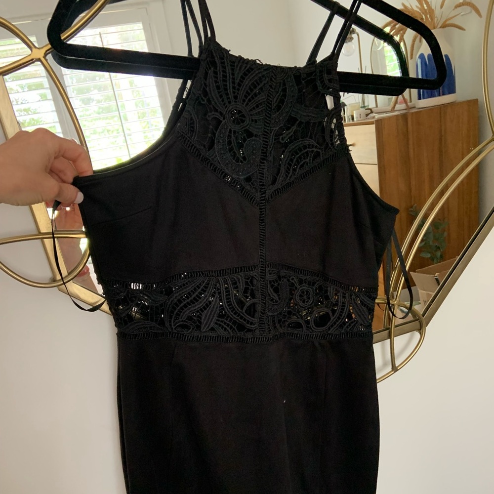 JOA LA Black peek through lace suede dress